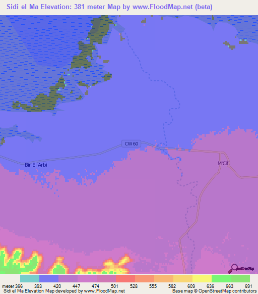 Sidi el Ma,Algeria Elevation Map