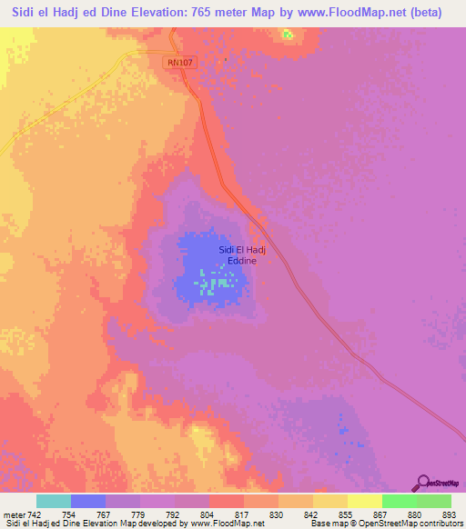 Sidi el Hadj ed Dine,Algeria Elevation Map