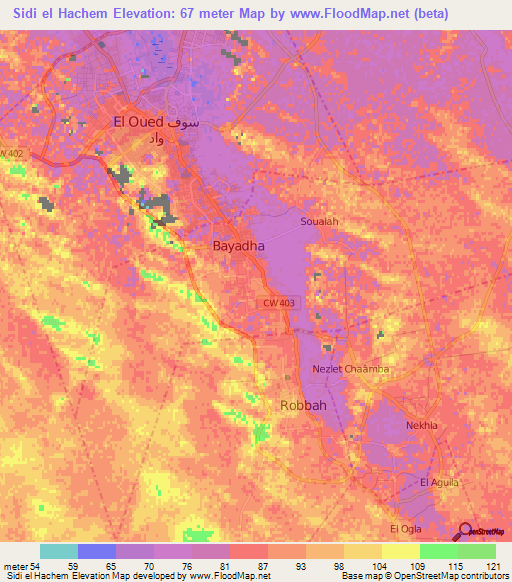 Sidi el Hachem,Algeria Elevation Map