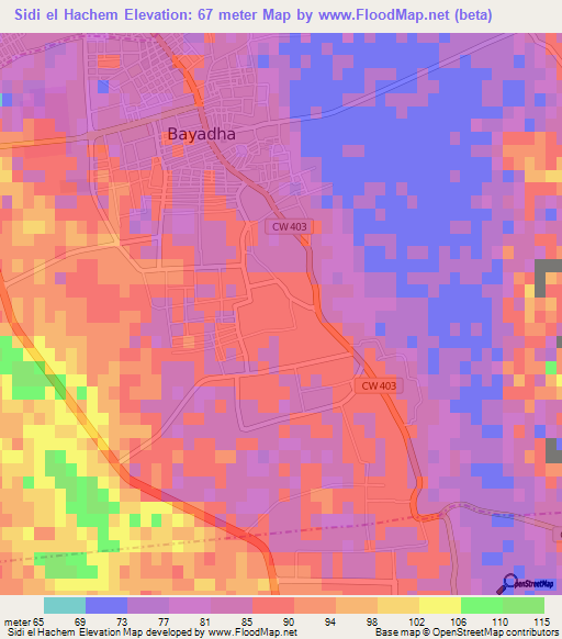 Sidi el Hachem,Algeria Elevation Map