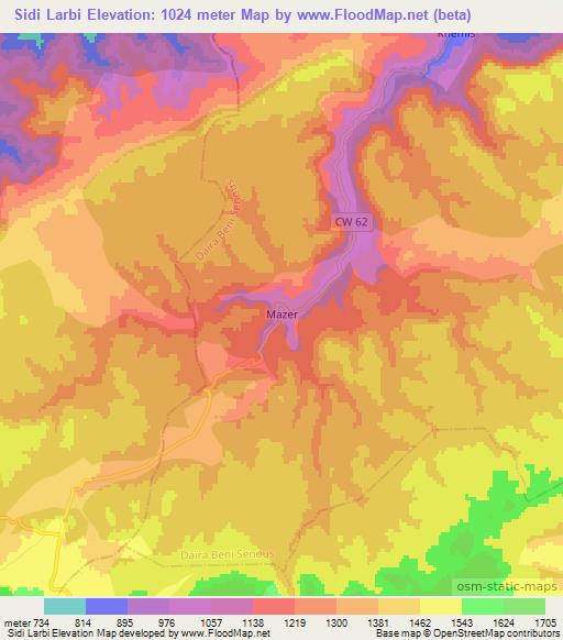 Sidi Larbi,Algeria Elevation Map