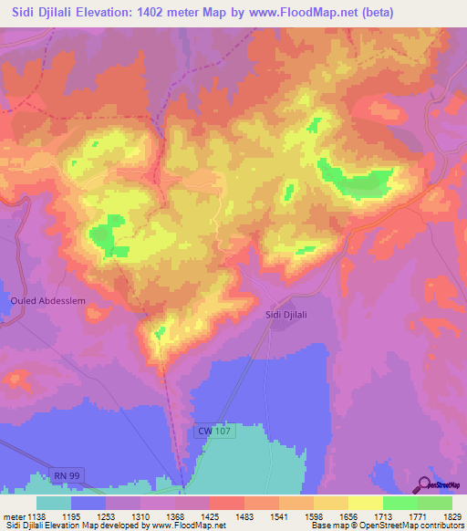 Sidi Djilali,Algeria Elevation Map