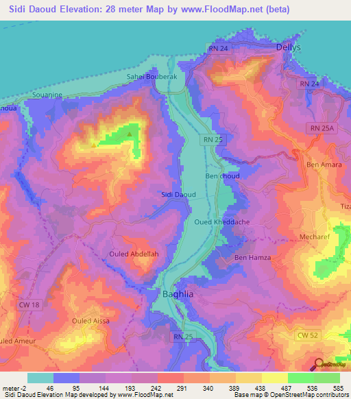 Sidi Daoud,Algeria Elevation Map