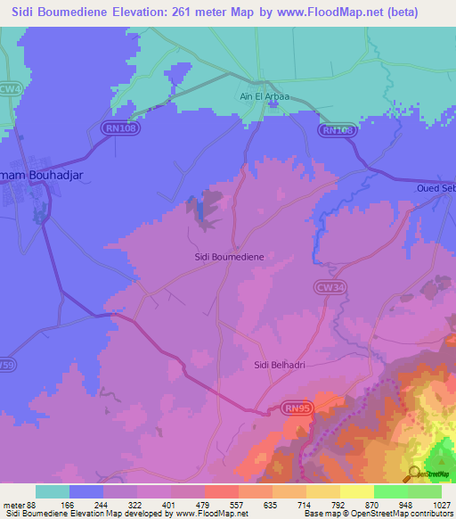 Sidi Boumediene,Algeria Elevation Map