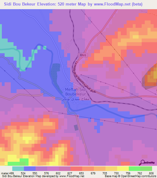 Sidi Bou Bekeur,Algeria Elevation Map