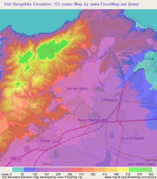 Sidi Benyebka,Algeria Elevation Map