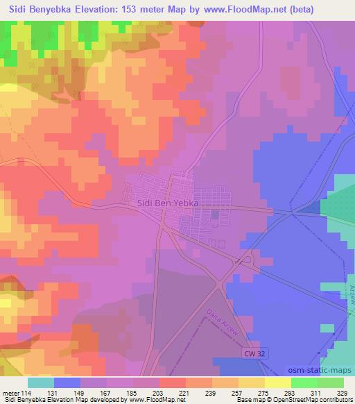 Sidi Benyebka,Algeria Elevation Map