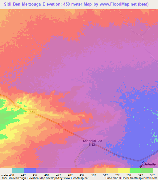 Sidi Ben Merzouga,Algeria Elevation Map