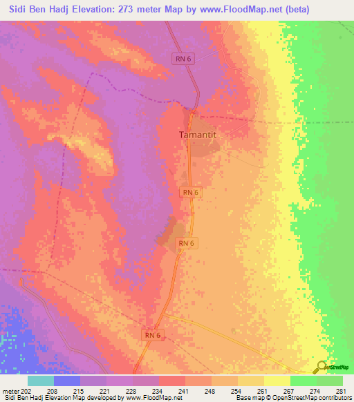 Sidi Ben Hadj,Algeria Elevation Map