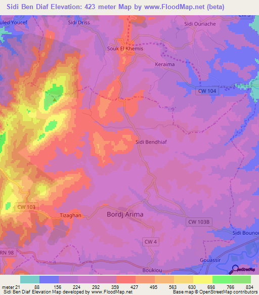 Sidi Ben Diaf,Algeria Elevation Map