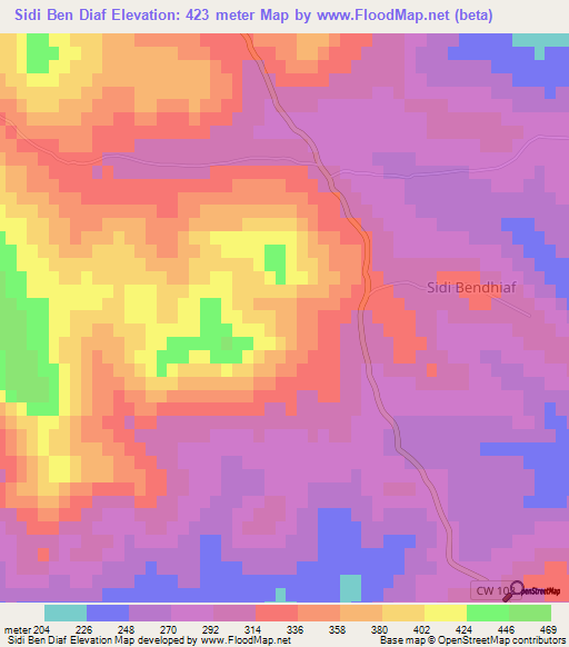 Sidi Ben Diaf,Algeria Elevation Map