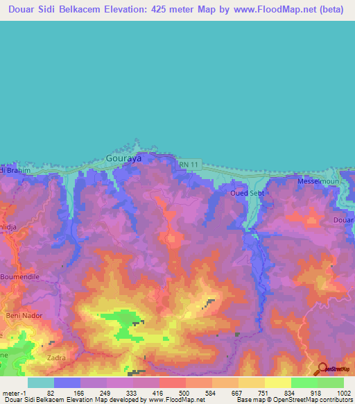Douar Sidi Belkacem,Algeria Elevation Map