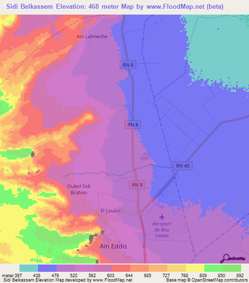 Sidi Belkassem,Algeria Elevation Map