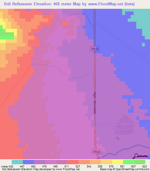 Sidi Belkassem,Algeria Elevation Map