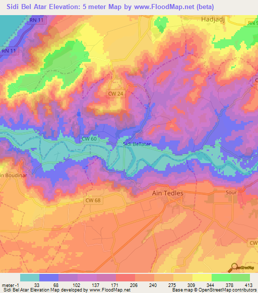 Sidi Bel Atar,Algeria Elevation Map