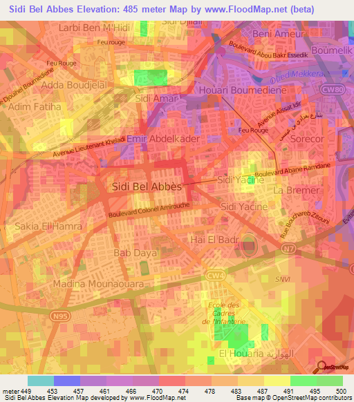 Sidi Bel Abbes,Algeria Elevation Map