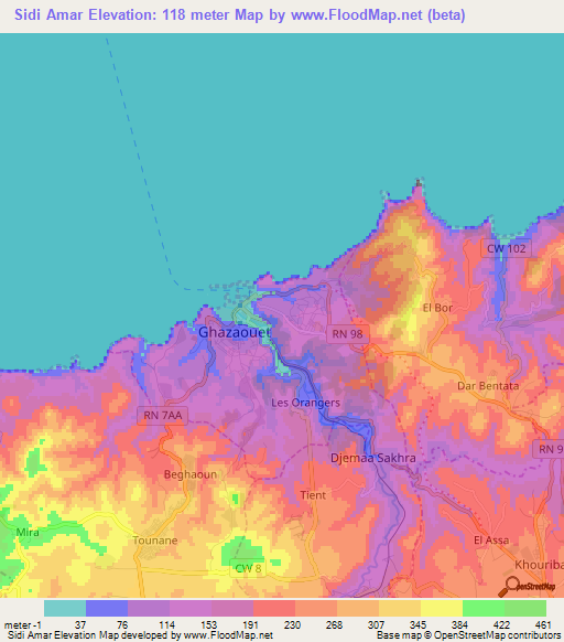 Sidi Amar,Algeria Elevation Map