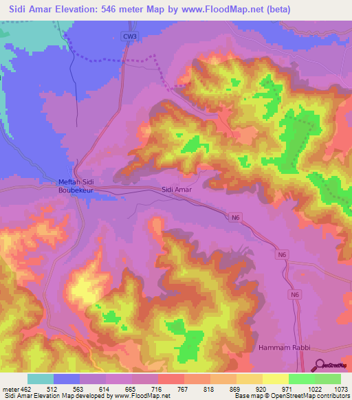 Sidi Amar,Algeria Elevation Map