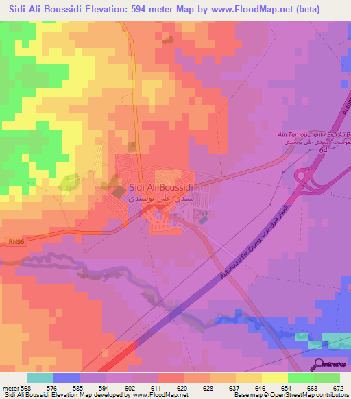 Sidi Ali Boussidi,Algeria Elevation Map