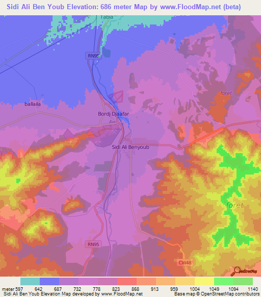 Sidi Ali Ben Youb,Algeria Elevation Map