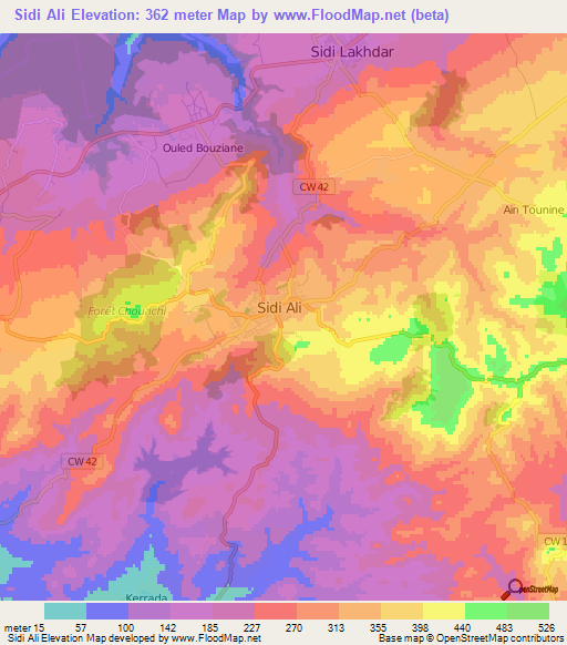 Sidi Ali,Algeria Elevation Map