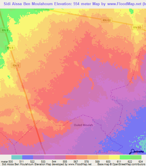 Sidi Aissa Ben Moulahoum,Algeria Elevation Map