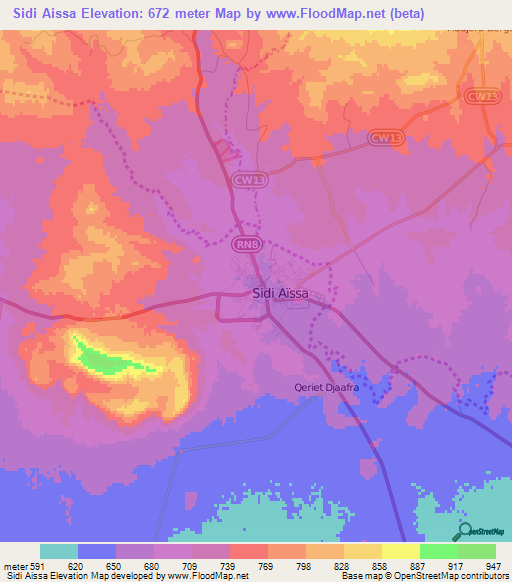 Sidi Aissa,Algeria Elevation Map