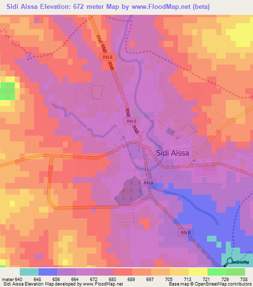 Sidi Aissa,Algeria Elevation Map