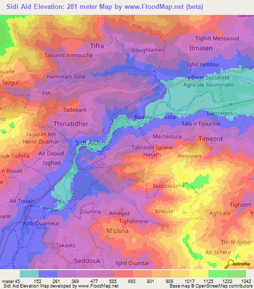 Sidi Aid,Algeria Elevation Map