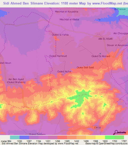 Sidi Ahmed Ben Slimane,Algeria Elevation Map