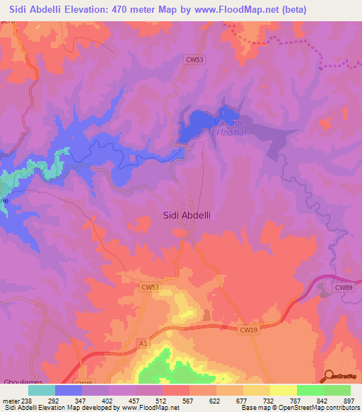 Sidi Abdelli,Algeria Elevation Map