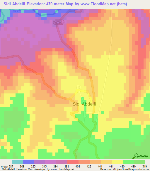 Sidi Abdelli,Algeria Elevation Map