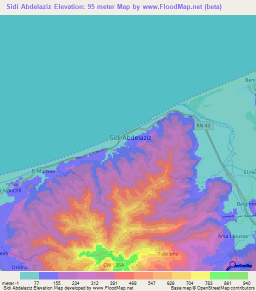 Sidi Abdelaziz,Algeria Elevation Map