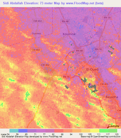 Sidi Abdallah,Algeria Elevation Map