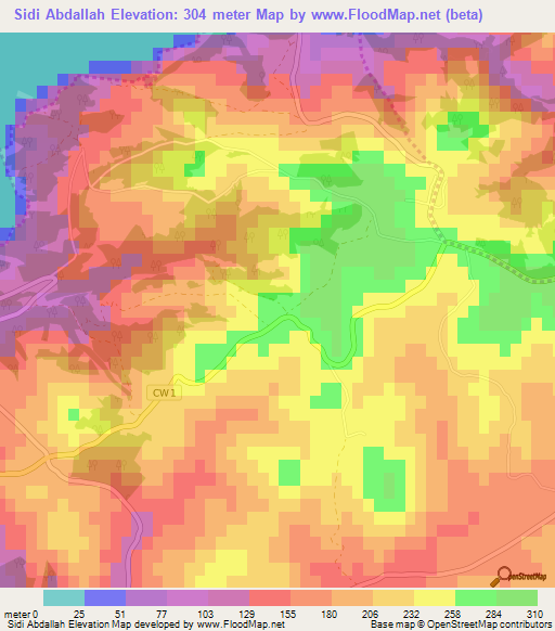 Sidi Abdallah,Algeria Elevation Map