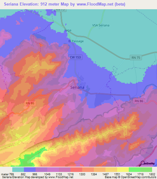 Seriana,Algeria Elevation Map