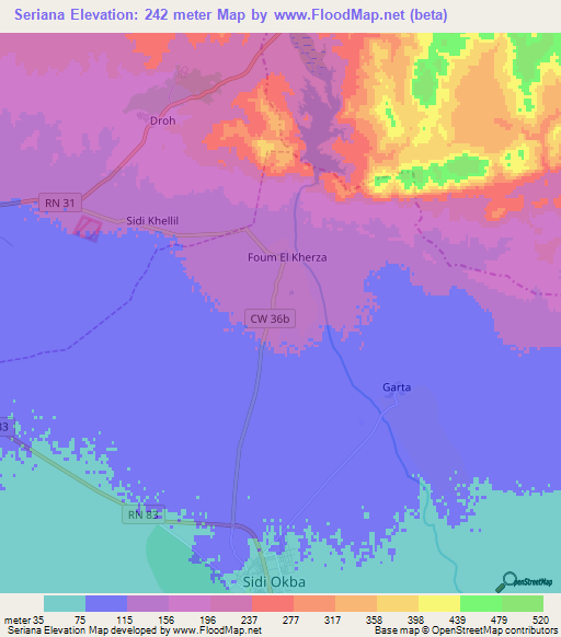 Seriana,Algeria Elevation Map