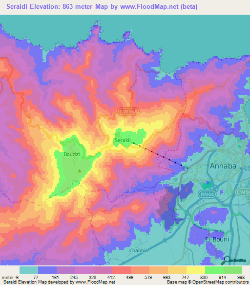 Seraidi,Algeria Elevation Map