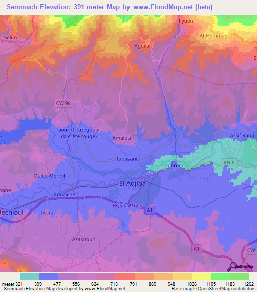 Semmach,Algeria Elevation Map