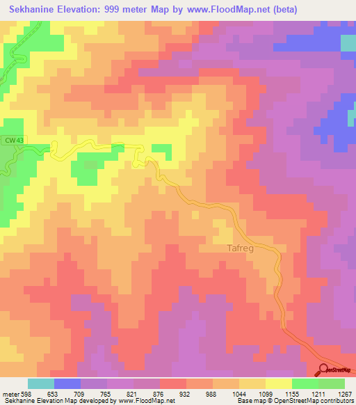 Sekhanine,Algeria Elevation Map