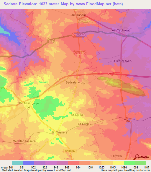 Sedrata,Algeria Elevation Map