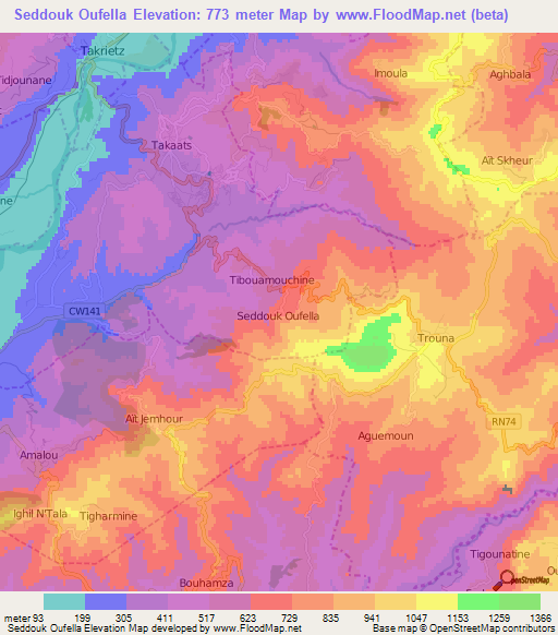 Seddouk Oufella,Algeria Elevation Map
