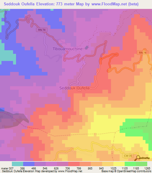 Seddouk Oufella,Algeria Elevation Map