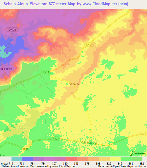 Sebain Aioun,Algeria Elevation Map