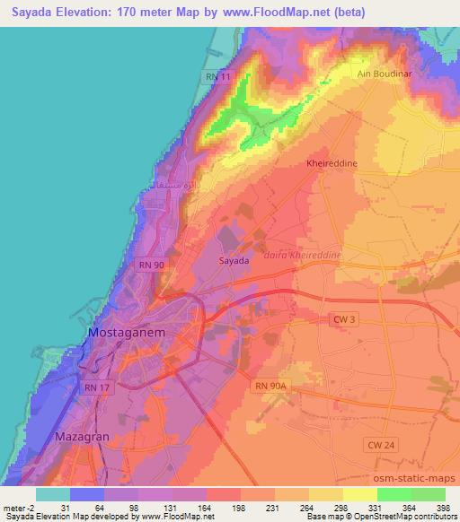 Sayada,Algeria Elevation Map