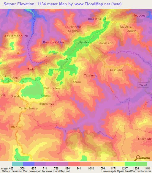 Satour,Algeria Elevation Map