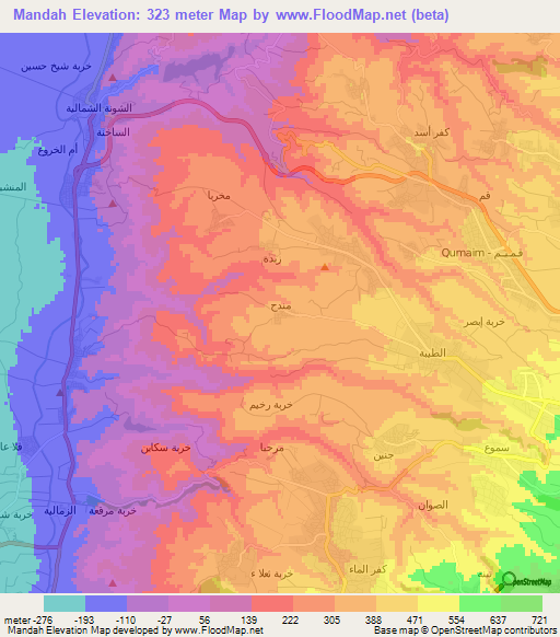 Mandah,Jordan Elevation Map