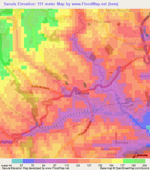 Saoula,Algeria Elevation Map