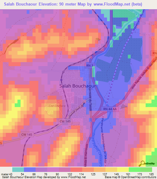 Salah Bouchaour,Algeria Elevation Map