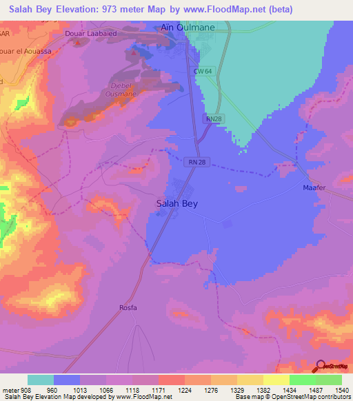 Salah Bey,Algeria Elevation Map